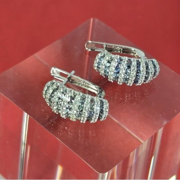 925 Sterling Silver Earrings with Natural Sapphire & White Topaz Gemstone - Picture 2 of 6